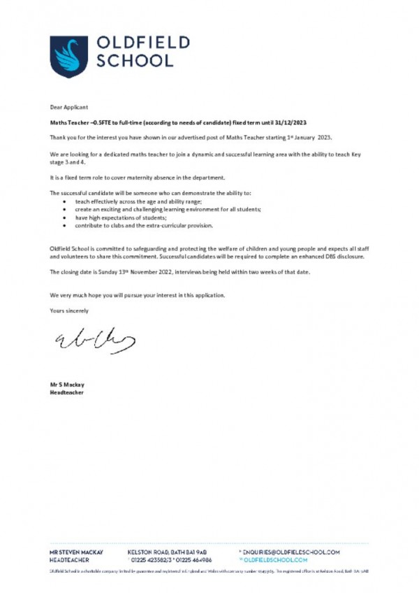 thumbnail of Maths Letter to Candidates Oct 2022