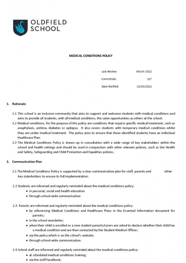 thumbnail of Medical Conditions Policy 2022