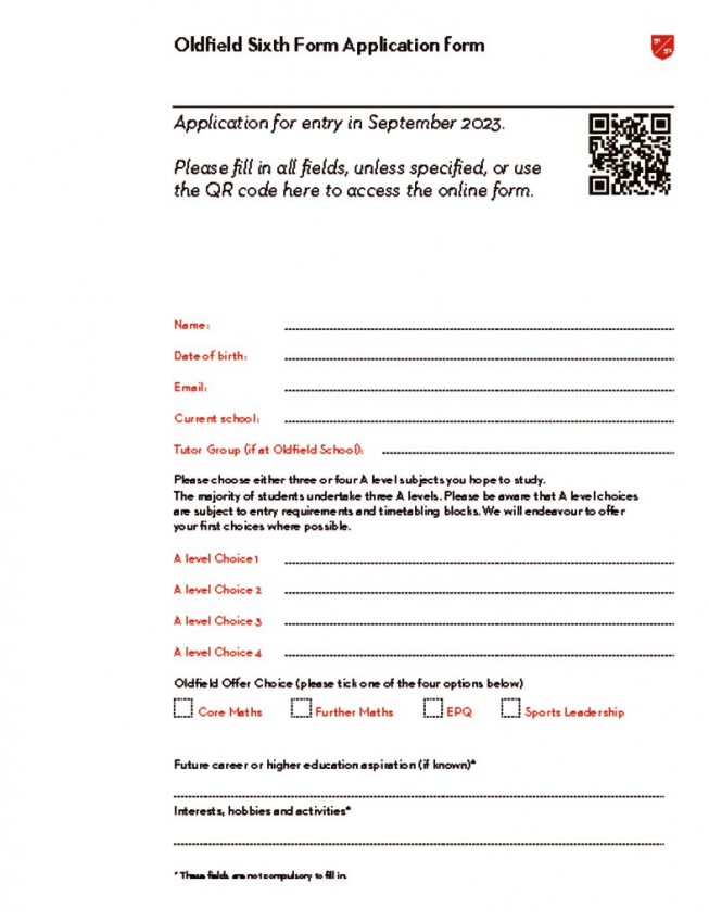 thumbnail of Sixth Form Prospectus 2023; Application Form pg1