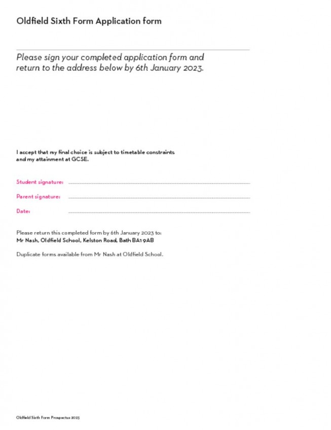 thumbnail of Sixth Form Prospectus 2023; Application Form pg2