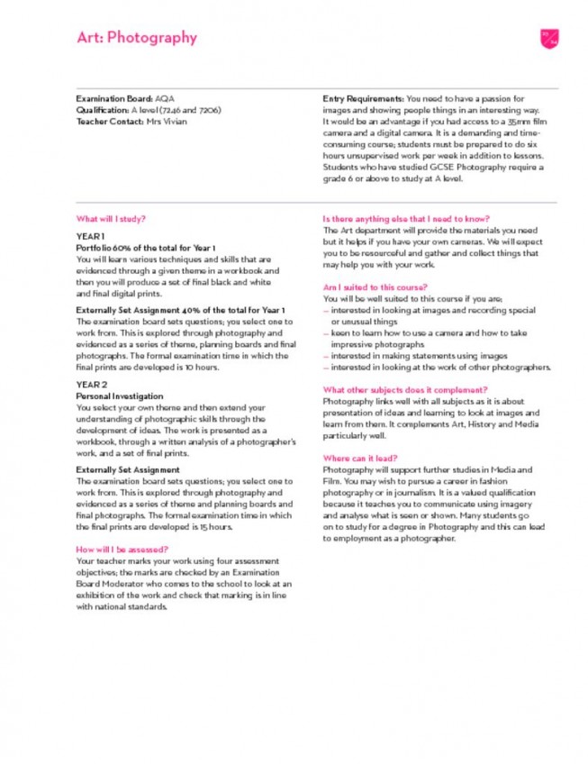 thumbnail of Sixth Form Prospectus 2023; Art – Photography