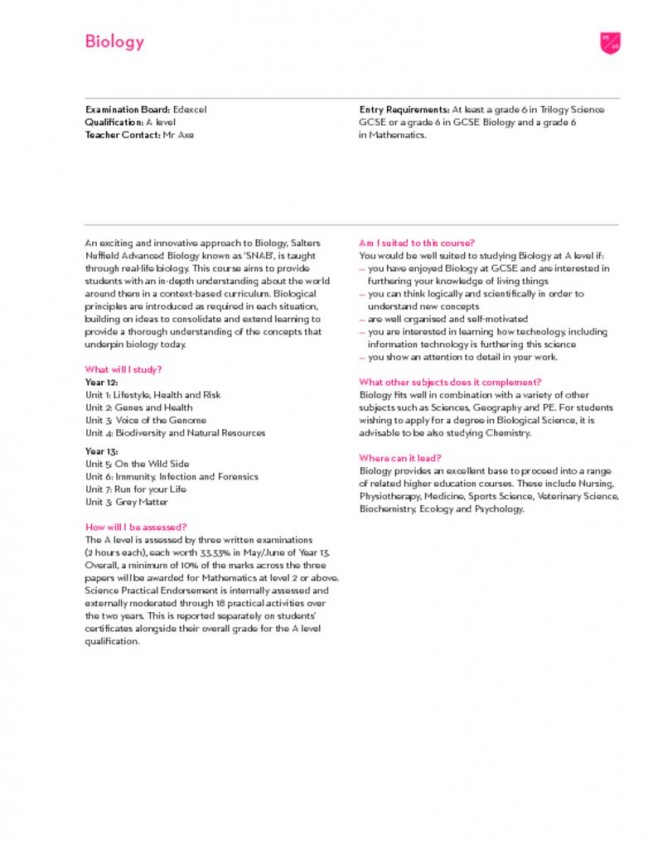 thumbnail of Sixth Form Prospectus 2023; Biology