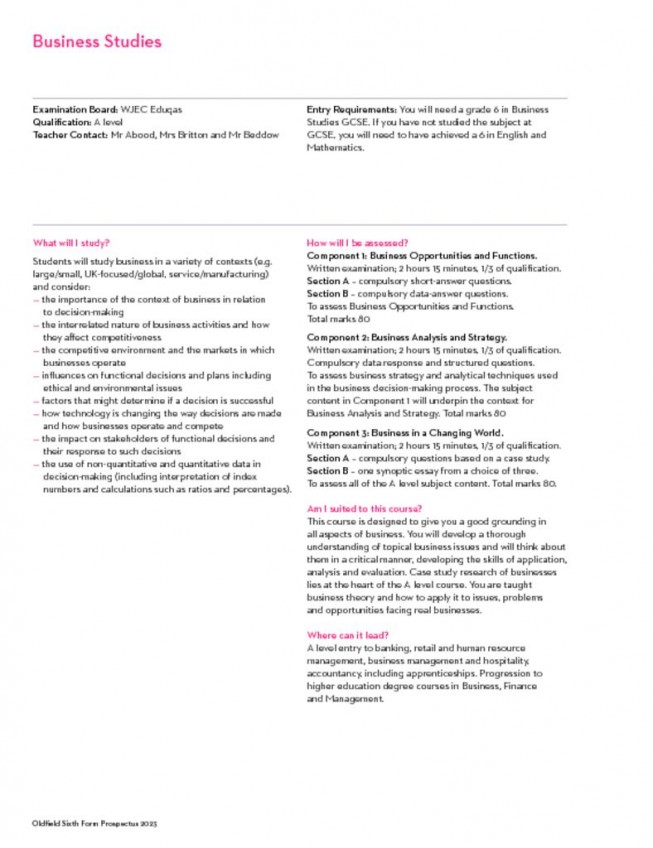 thumbnail of Sixth Form Prospectus 2023; Business Studies