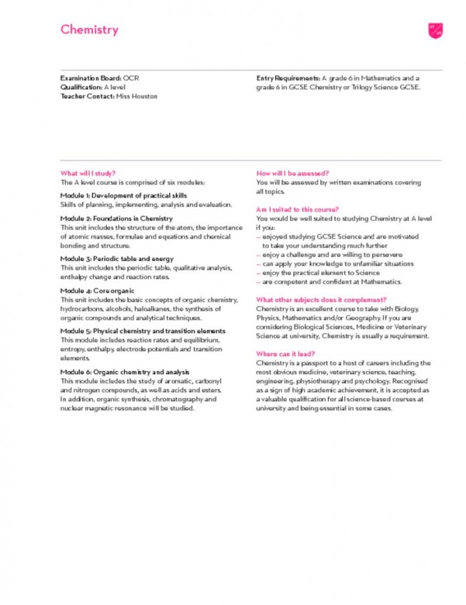 thumbnail of Sixth Form Prospectus 2023; Chemistry