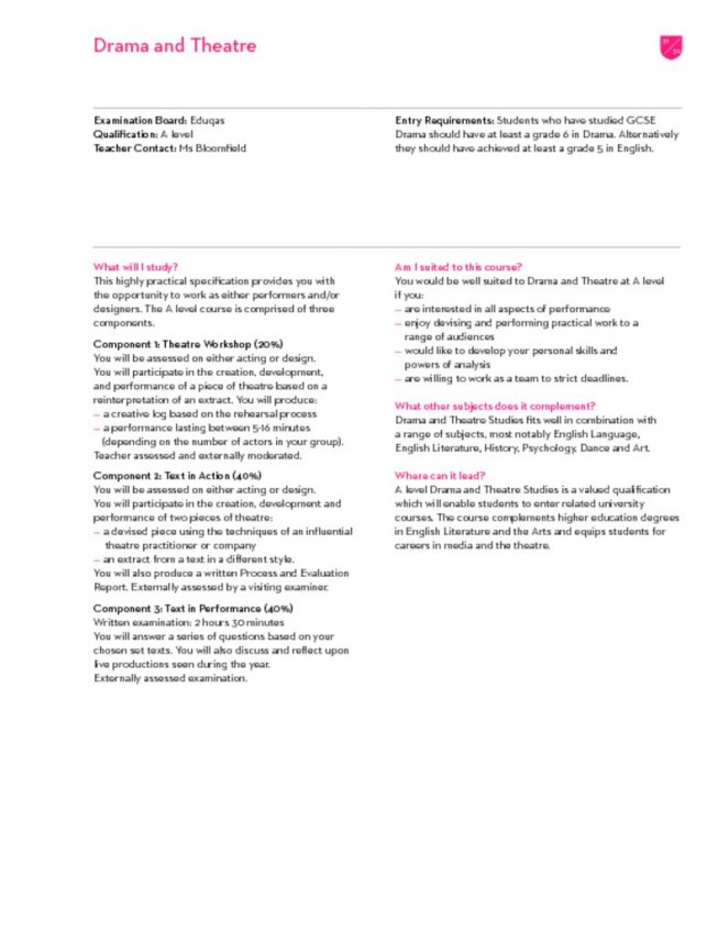 thumbnail of Sixth Form Prospectus 2023; Drama & Theatre