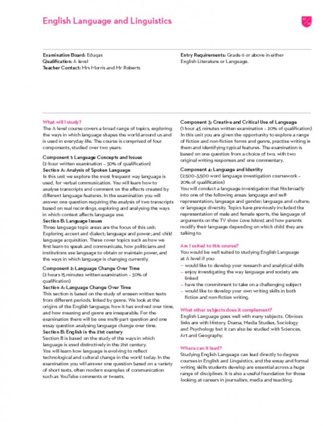 thumbnail of Sixth Form Prospectus 2023; English Language & Linguistics