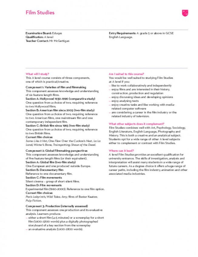 thumbnail of Sixth Form Prospectus 2023; Film Studies