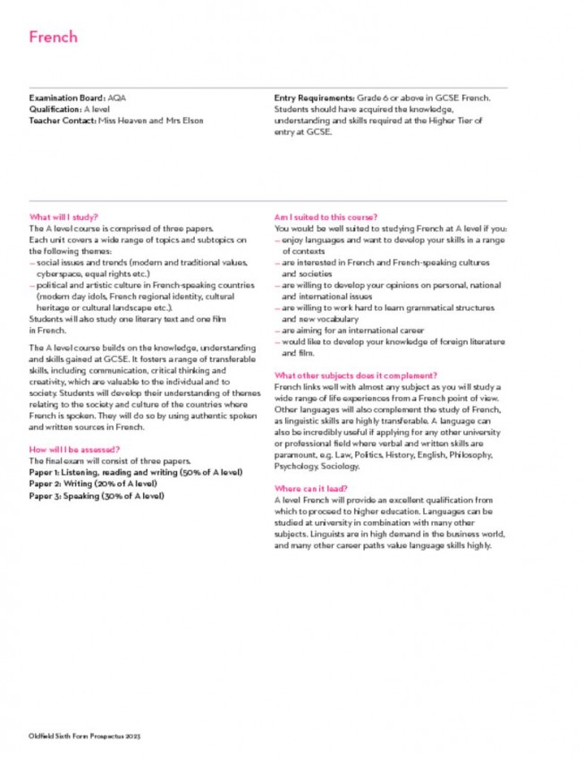 thumbnail of Sixth Form Prospectus 2023; French