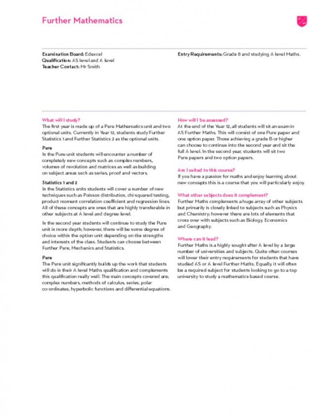 thumbnail of Sixth Form Prospectus 2023; Further Mathematics