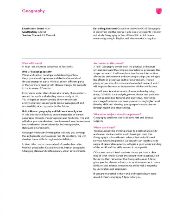 thumbnail of Sixth Form Prospectus 2023; Geography
