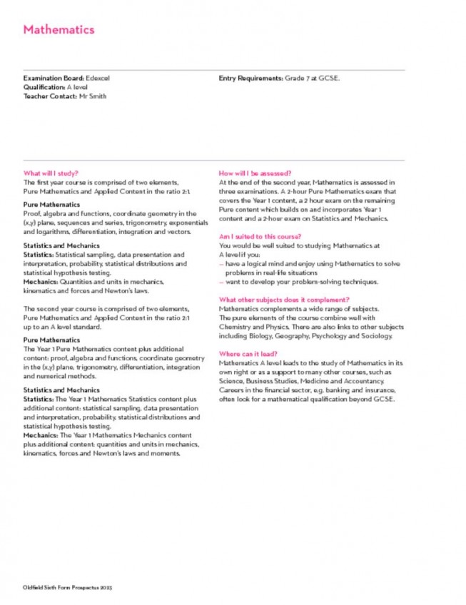thumbnail of Sixth Form Prospectus 2023; Mathematics