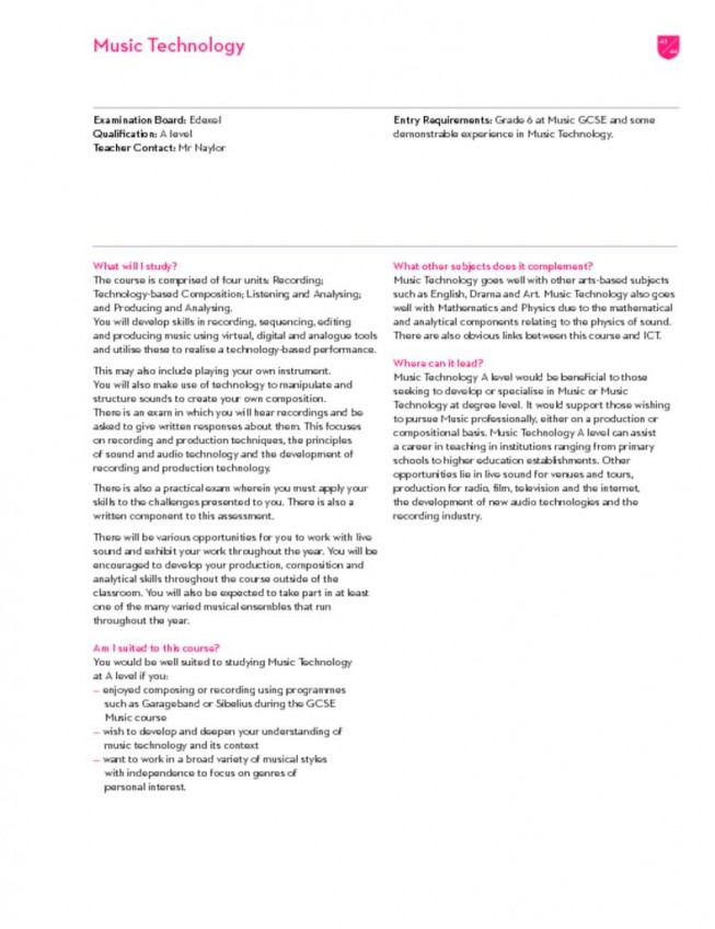thumbnail of Sixth Form Prospectus 2023; Music Technology