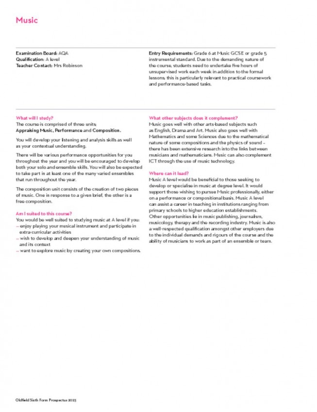 thumbnail of Sixth Form Prospectus 2023; Music