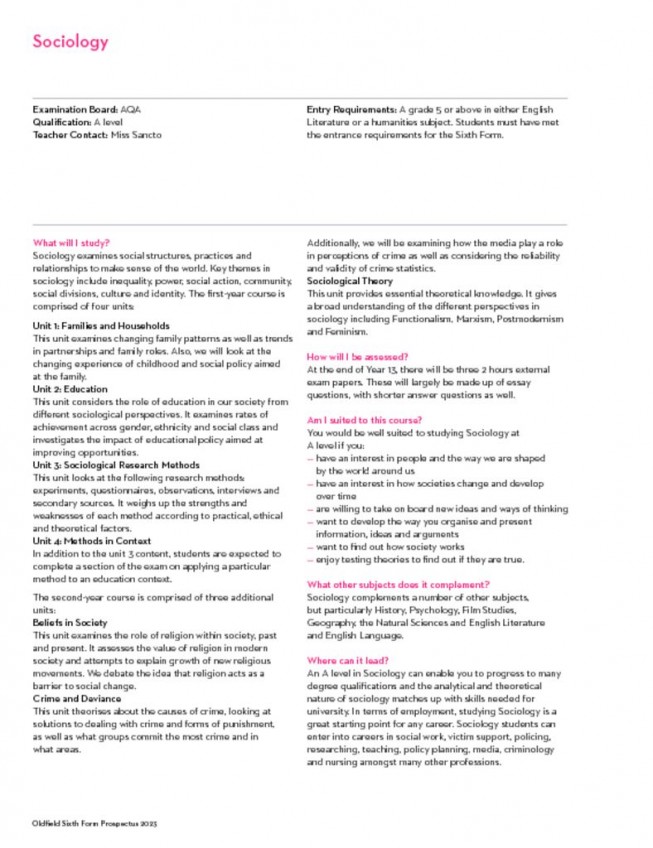 thumbnail of Sixth Form Prospectus 2023; Sociology