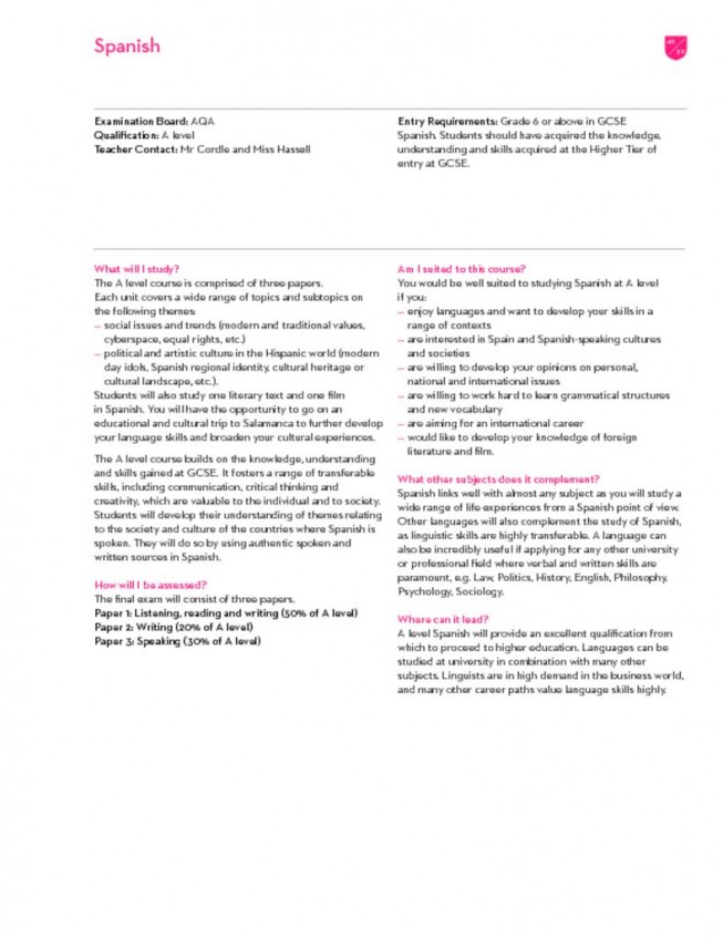 thumbnail of Sixth Form Prospectus 2023; Spanish