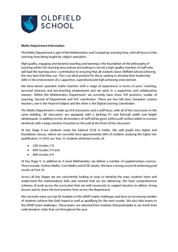 thumbnail of Maths Area Information 2023