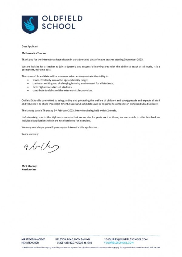 thumbnail of Maths Letter to Candidates Jan 2023