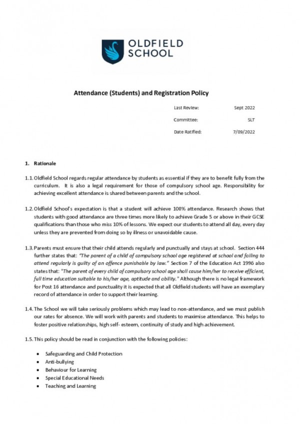 thumbnail of Attendance (students) Policy SLT 2022