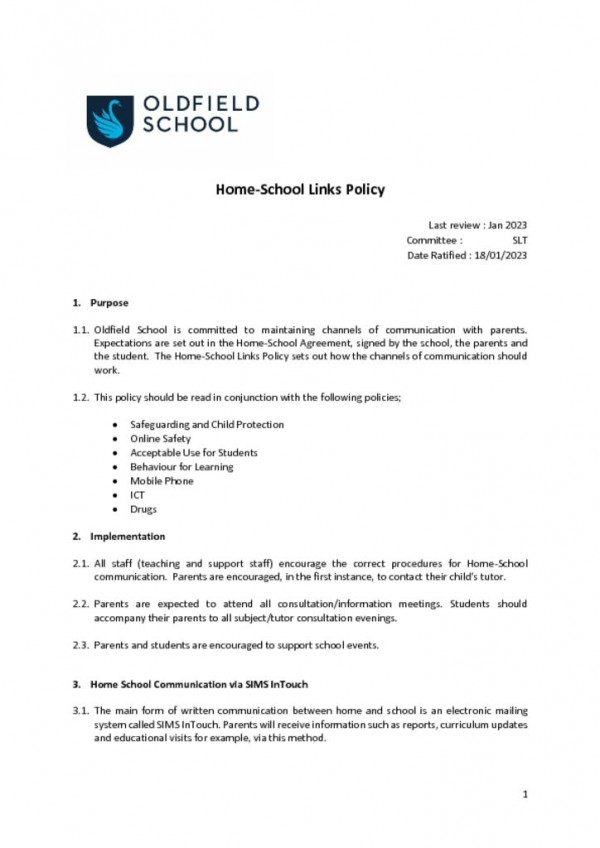 thumbnail of Home School Links policy 2023 SLT_
