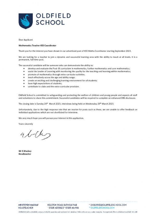 thumbnail of Maths KS5 Coordinator Letter to Candidates March 2023