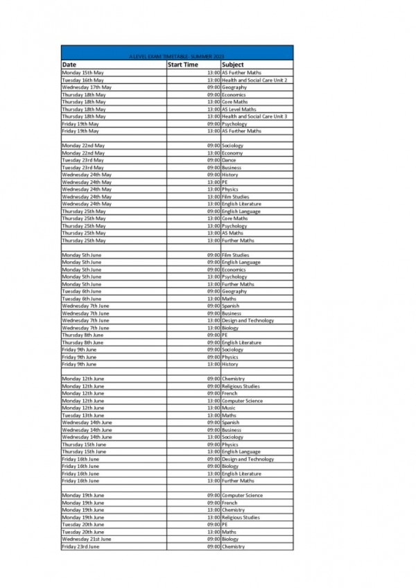 thumbnail of A Level Timetable 2023