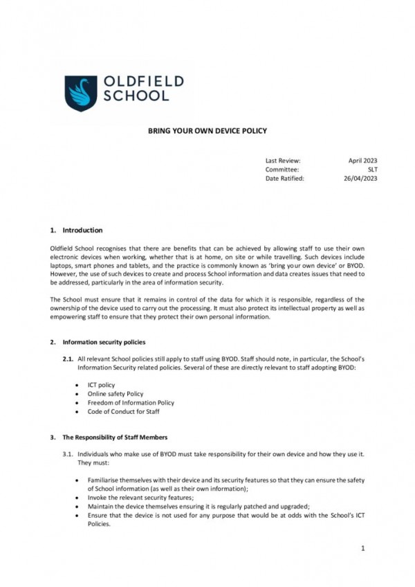 thumbnail of Bring Your Own Device Policy SLT 2023