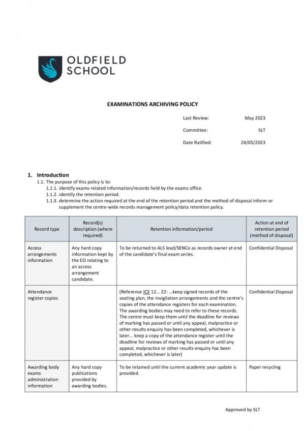 thumbnail of EXAMINATIONS ARCHIVING POLICY