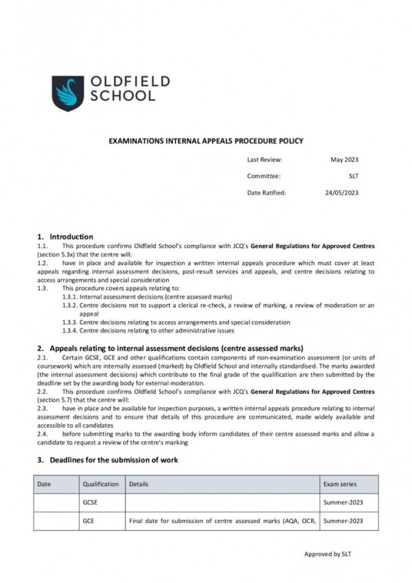 thumbnail of EXAMINATIONS INTERNAL APPEALS PROCEDURE POLICY