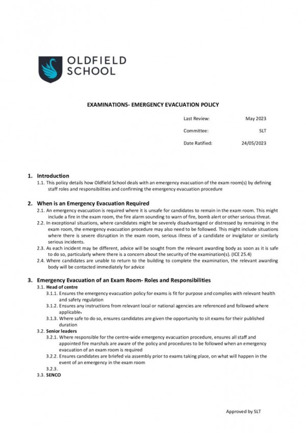 thumbnail of Examinations- Emergency Evacuation Policy