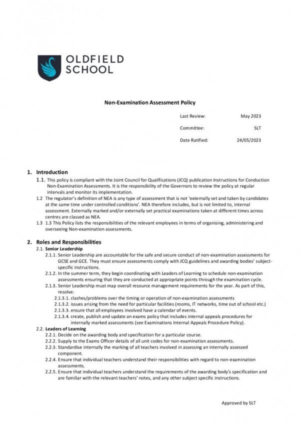 thumbnail of Non-Examination Assessment Policy