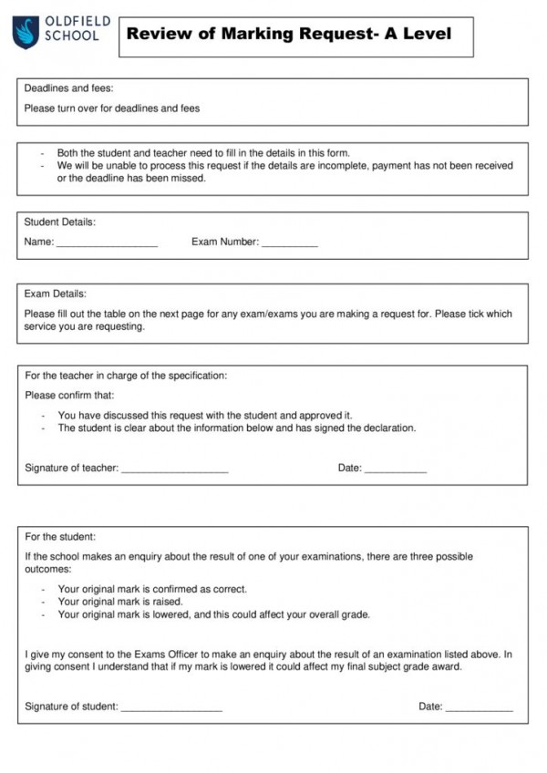 thumbnail of Request for remark form A level
