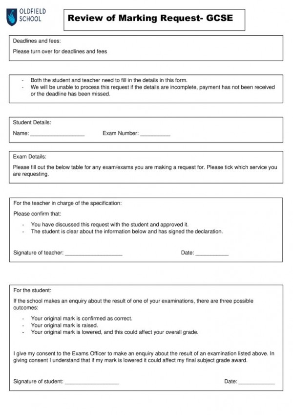 thumbnail of Request for remark form GCSE