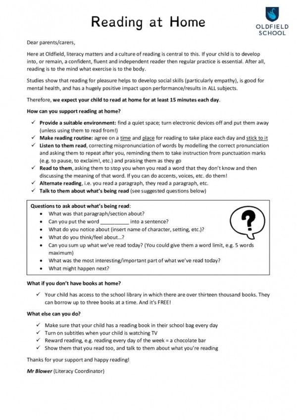 thumbnail of Supporting Reading – Advice to Parents