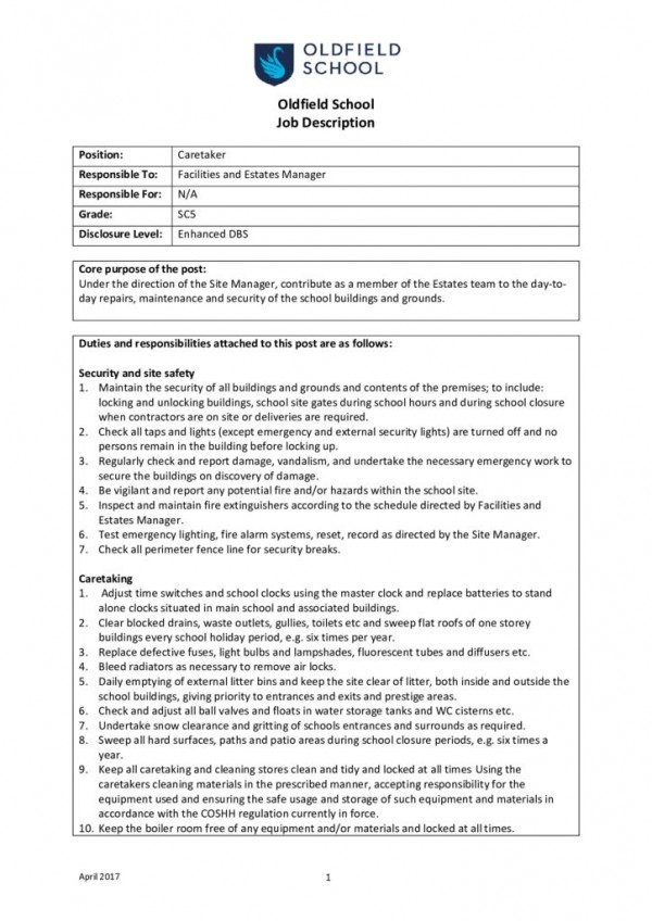 thumbnail of Caretaker Job Description and Person Specification AUG 23