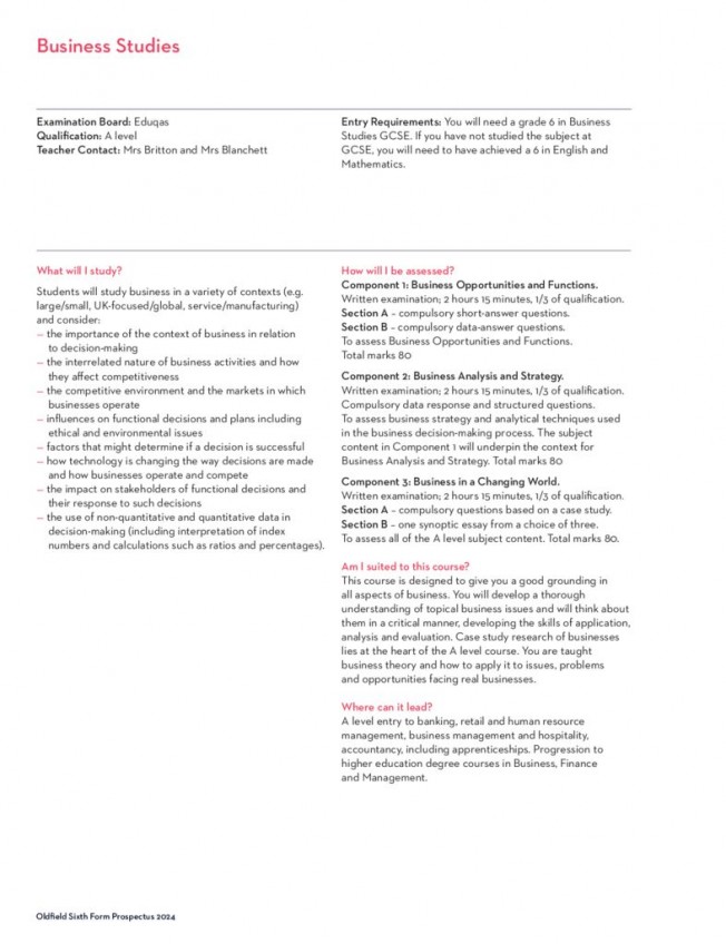 thumbnail of Sixth Form Prospectus 2024; Business Studies