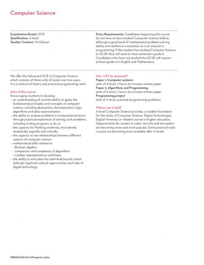 thumbnail of Sixth Form Prospectus 2024; Computer Science