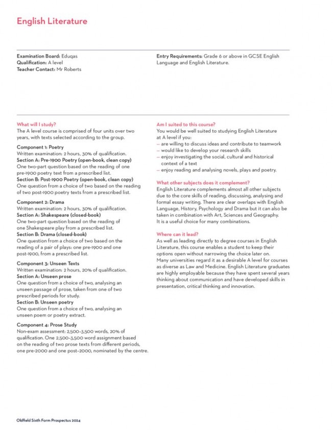 thumbnail of Sixth Form Prospectus 2024; English Literature