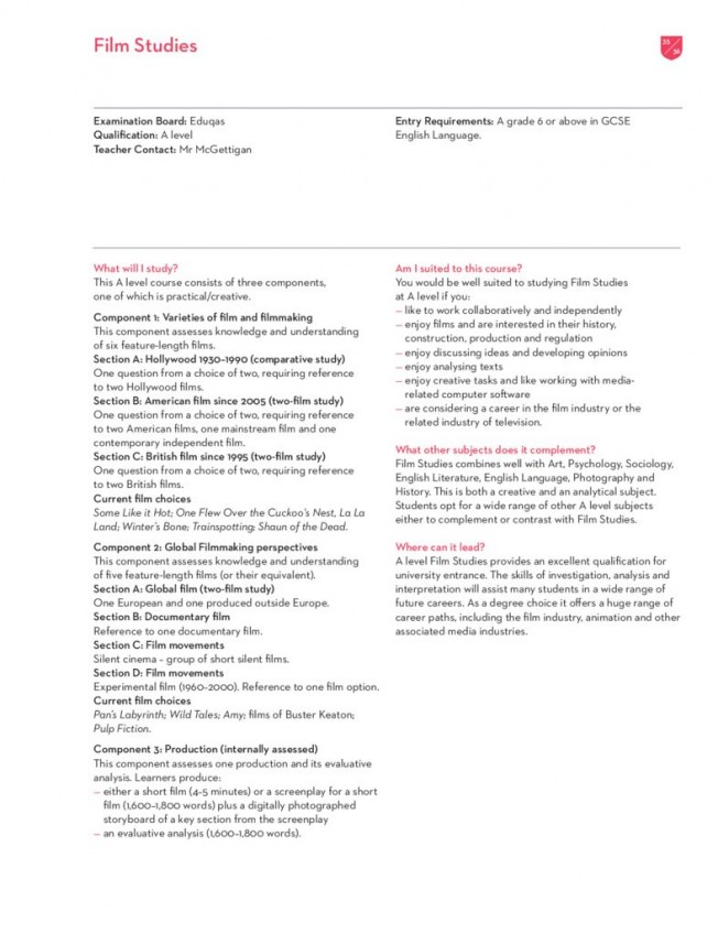 thumbnail of Sixth Form Prospectus 2024; Film Studies