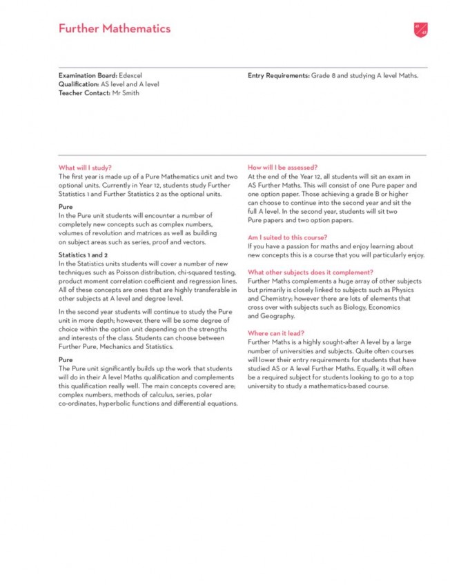 thumbnail of Sixth Form Prospectus 2024; Further Mathematics