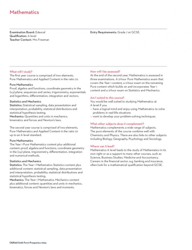 thumbnail of Sixth Form Prospectus 2024; Mathematics