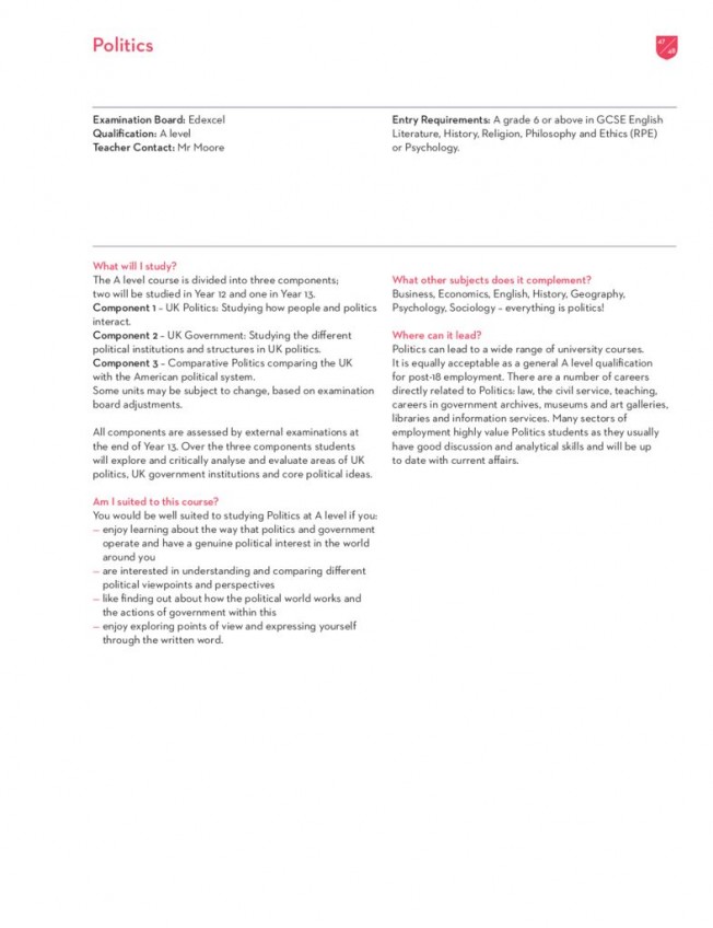 thumbnail of Sixth Form Prospectus 2024; Politics