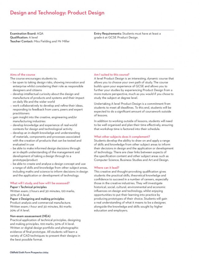 thumbnail of Sixth Form Prospectus 2024; Product Design