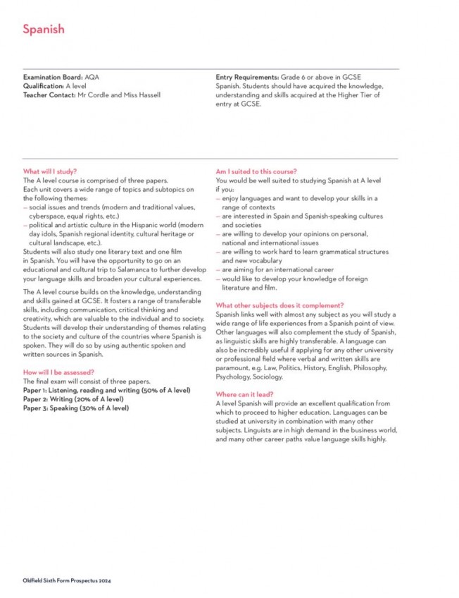 thumbnail of Sixth Form Prospectus 2024; Spanish