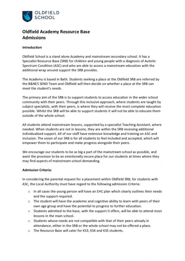 thumbnail of Admissions Policy Oldfield Resource Base
