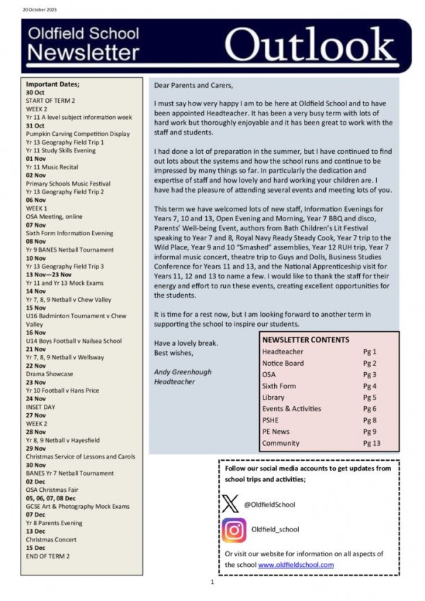 thumbnail of Outlook newsletter 20.10.23