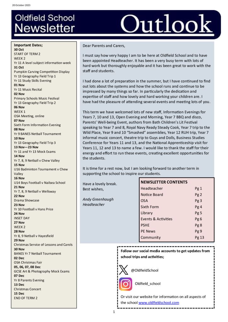 Newsletter 20.10.23