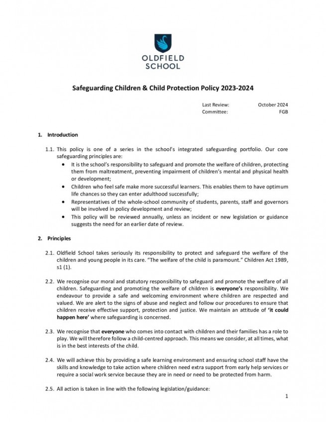 thumbnail of Safeguarding and Child Protection Policy 2023-24