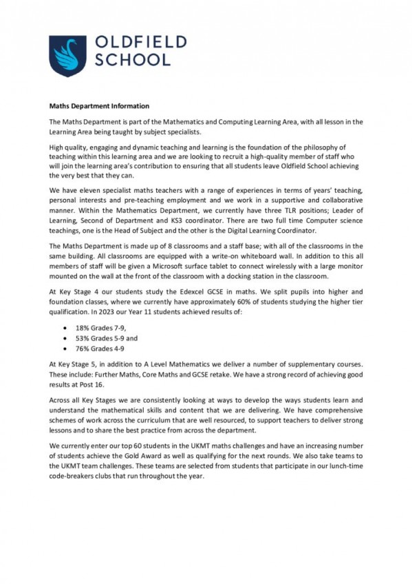 thumbnail of Maths Area Information 2024