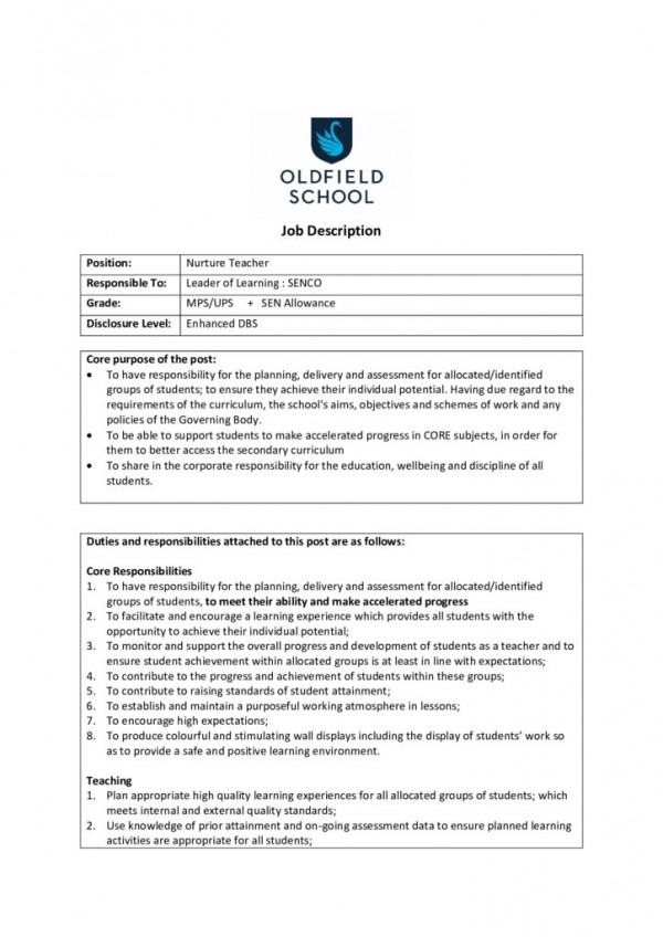 thumbnail of Nurture Teacher – SEND MPS UPS – JD PS