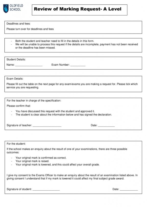 thumbnail of Request for remark form A level